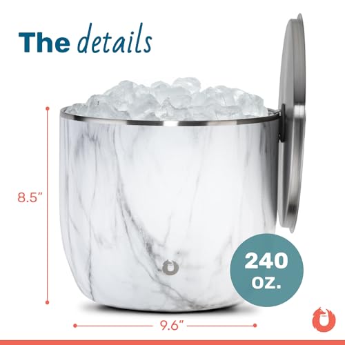 SNOWFOX XL Premium Vacuum Insulated Double Wall Stainless Steel Ice Bucket with Lid/Scoop, Bar Accessories, Large Elegant ...