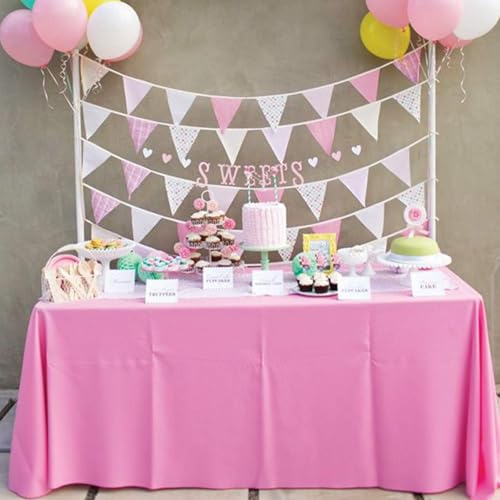 Childom 3 Pack Plastic Tablecloths for Rectangle Tables 54" x 108" Pink Disposable Table Cloths for 6 to 8 Foot Valentines...