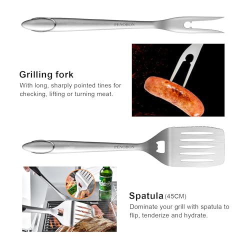 BBQ Tools Grill Tools Set, 15PCS Heavy-Duty Stainless Steel Grill Tools Grilling Accessories, 18 Inches Grill Accessories ...