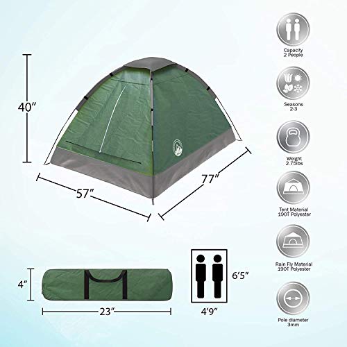 2-Person Camping Tent - Shelter with Rain Fly and Carrying Bag - Lightweight Outdoor Tent for Backpacking, Hiking, and Bea...