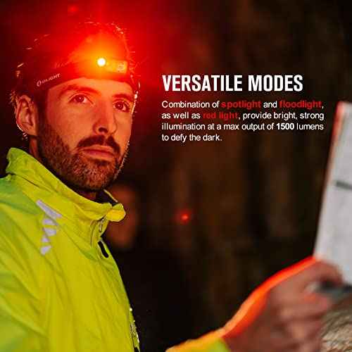OLIGHT Array 2 Pro 1500 Lumens Headlamp with Red Light Option, Powered by USB-C Rechargeable LED Headlight with Motion Sensor for Outdoors, Camping, Running, Working (Black)