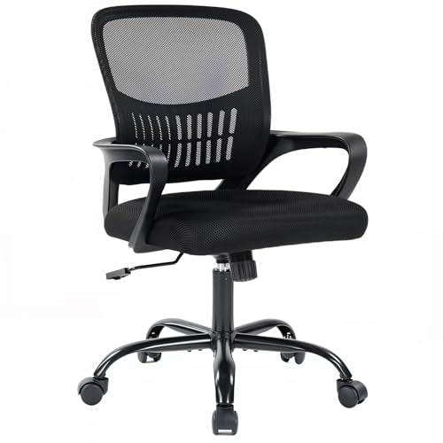 DUMOS Home Office Computer Chair - Ergonomic Mid Back Desk with Lumbar Support and Rocking Mode, Height Adjustable with Fi...