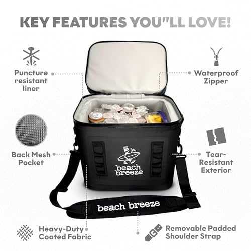 Beach Breeze 24 Can, Premium Soft Sided Insulated Lunch Box, Ice & Camping Cooler - Perfect for Car, Beach, Travel, & Golf...