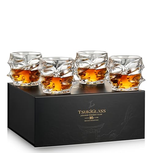 TSUKIGLASS® Storm Premium Japanese Crystal Whisky Glasses Set of 4 - Gift Ready Box, 100% Ultra Clarity Lead-Free Crystal,...