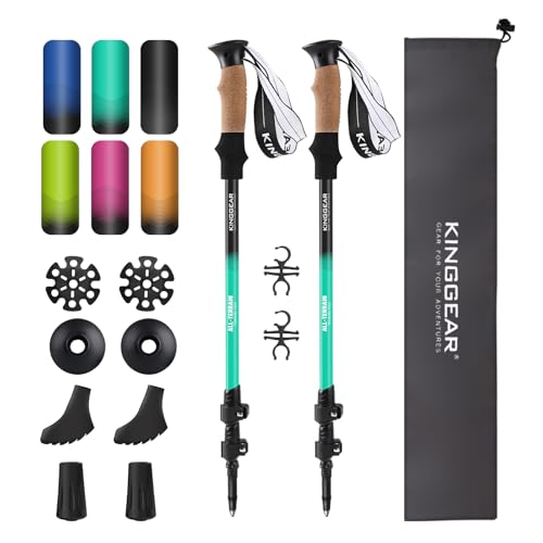 KINGGEAR Nordic Walking Stick, TP1 Hiking Poles Retractable Lightweight 7075 Aluminum, Trekking Poles with Flip Lock, Natu...