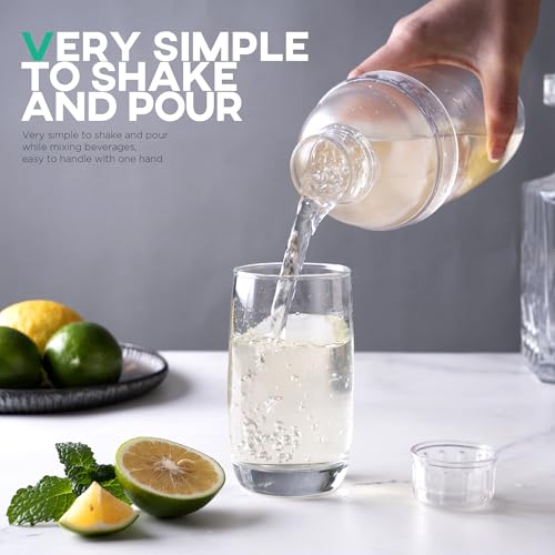 Homestia 2Pcs Plastic Cocktail Shaker with Jigger Set, Hand Shaker Mixer Cup with Scales, Transparent Bar Tool Sets With D...