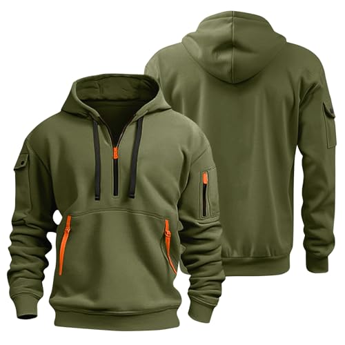 ZXCTKA Mens Quarter Zip Pullover Tactical Hoodies Vintage Long Sleeve Casual Fashion Hoodie Fall Winter Sweaters
