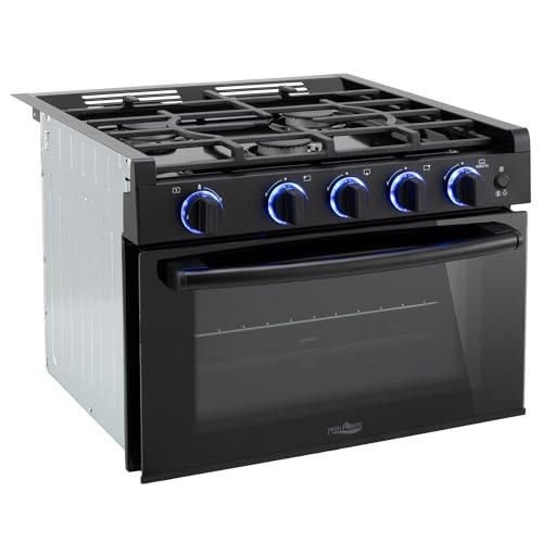 RecPro RV High Pointe Stove Black Finish | Gas Range 17" Tall | 6800 and 8300 BTU Three Burner | 7100 BTU Oven with 1.2 C...