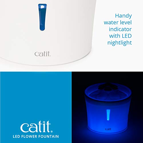 Catit LED Flower Fountain with Triple Action Filter, Cat Drinking Water Fountain, 3 L