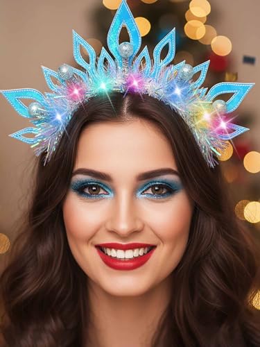 Woeoe Light Up Christmas Headband Costume Crown Headband Party Glow Xmas Hair Accessories for Women
