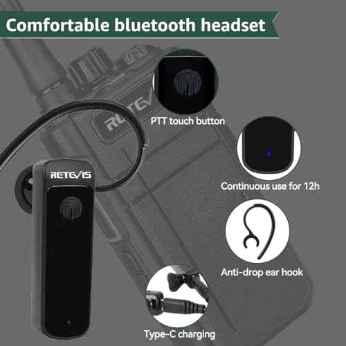 Retevis RB37 Bluetooth Walkie Talkies,Bluetooth Two Way Radio New Version,2000 mAh&120h Standby Long Battery Life,Wireless Earpiece,Flashlight,VOX,Type-C,2 Way Radio for Church Hospital Family(2Pack)
