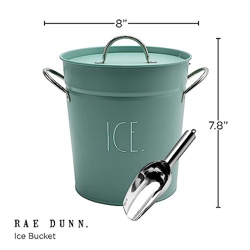 Rae Dunn Ice Bucket with Scoop - Stainless Steel Bucket with Handle, Lid and Ice Scooper - 4 Qt. Storage Bin for Ice Cubes...