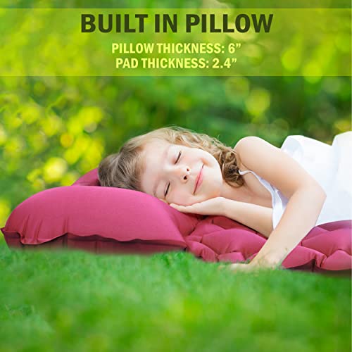 Kids Sleeping Pad for Camping and Sleepovers with Pillow, Inflatable Camping Mattress for Backpacking & Travel, Thick Todd...