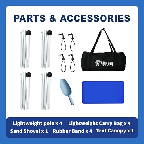 AMMSUN Beach Tent Portable Sun Shelter,9X 9ft Beach Canopy Easy Setup, 9'x9'Lycra Sun Shelter with UPF50+ Protection 4 San...