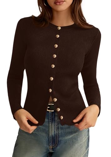 PRETTYGARDEN Womens 2026 Fall Cardigan Sweaters Lightweight Long Sleeve Button up Ribbed Knit Tops Winter Fashion Clothes