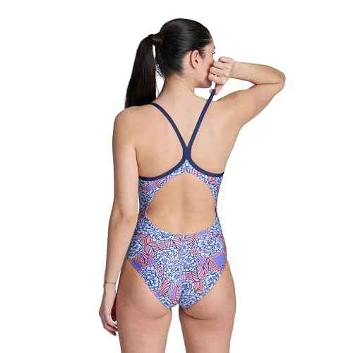 ARENA Women's Hydrangea Bouquet Lightdrop Back One Piece Swimsuit Chlorine Resistant Swimwear for Swim Competition Training