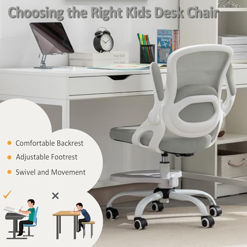 Kids Desk Chair,Ergonomic Study Chair with Adjustable Height,Swivel Mesh Desk Chair with Wheels,Home Office Chair for Chil...