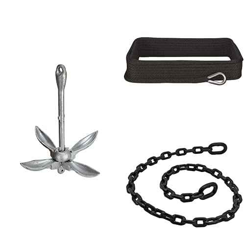Extreme Max 3006.6669 BoatTector Galvanized Folding/Grapnel Anchor - 13 lbs + 3006.2048 BoatTector Solid Braid MFP Anchor Line - 3/8" x 50' + 3006.6596 BoatTector PVC-Coated Anchor Lead Chain