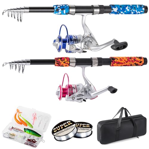 Tripquips Fishing Rod, 2Pcs 6.9ft Telescopic Fishing Pole Set, Portable Spinning Rod and Reel Combo with Carrier Bag Fresh...