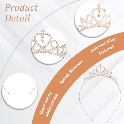 4 Pack Crown Headband for Women Princess Tiara Glittering Rhinestone Peach Crown Crystal Tiaras Heart Adjustable Cute Hair...