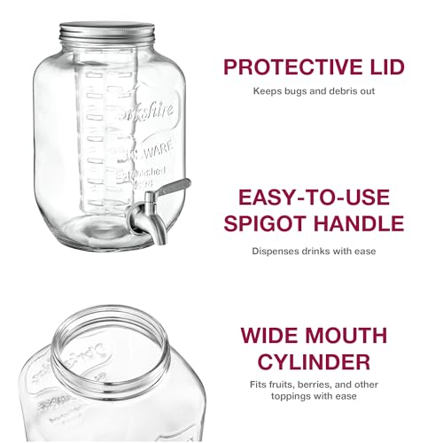 Glass Drink Dispenser with Stand & Stainless Steel Spigot – 1 Gallon drink dispensers for parties, glass beverage dispense...