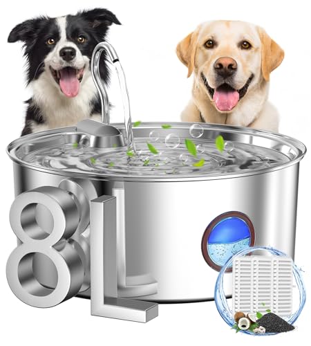 subteenmate Dog Water Fountain for Large Dogs- 270oz/8L Stainless Steel Dog Water Bowl Dispenser Automatic Pet Water Fount...