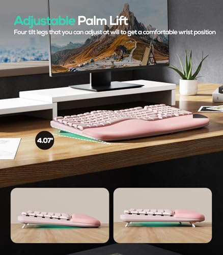 Nulea RT08 Wave Keys Wireless Ergonomic Keyboard with Cushioned Palm Rest, 2.4GHz Ergo Cordless USB Computer Keyboard, Com...