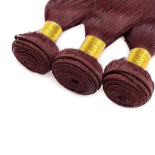 Habiliana Human Hair Bundles 16 18 20 Inch Burgundy 99J Straight Bundles Human Hair 100% Unprocessed Soft Sewn In with Double Drown Weft for Black Women
