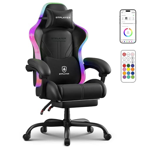 GTPLAYER Gaming Chair, Computer Chair with RGB LED Lights, High Back Ergonomic Chair for Adults with Footrest, Reclining O...