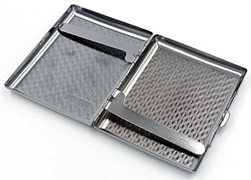 Retro Cigarette Case Victorian Style Metal Holder for Regular, King and 100's Size Credit Card Holder Pocket, Large Wavy Pattern RFID Protective Security Wallet (Wav-L100 Silver)