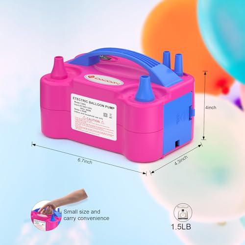 IDAODAN Electric Balloon Pump, Portable Electric Balloon Blower Machine Balloon Air Pump Dual Nozzle Rose Red 110V 600W Ba...