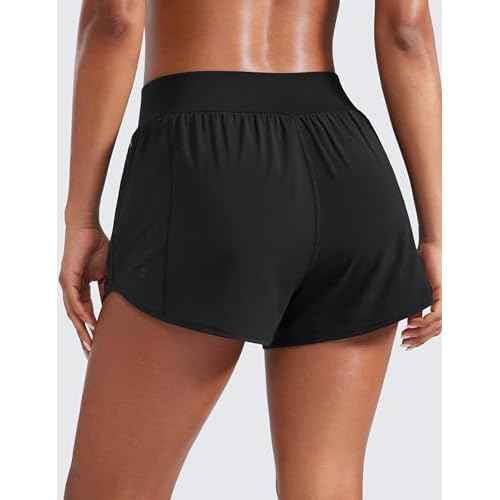 CRZ YOGA Mid Flat Waisted Running Shorts for Women 3" - Mesh Liner Quick Dry for Workout Sport Athletic with Zipper Pocket
