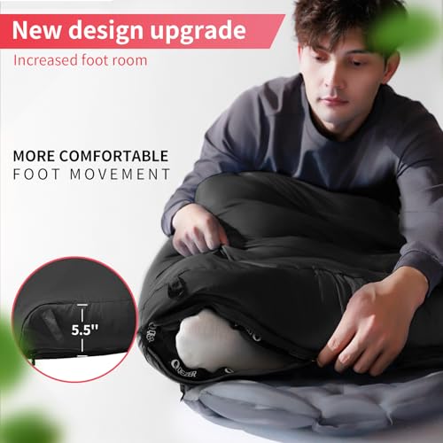 QEZER Down Sleeping Bag for Adults, 600 Fill Power, Ultralight & Compact with Compression Sack for Backpacking, Camping, H...