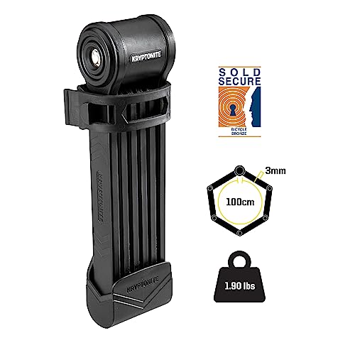 Kryptonite Keeper Folding Bike Lock, 2.75FT/3.25 FT Long Compact Lightweight High Security Anti-Theft Foldable Bicycle Lock with 2 Keys and Mount for E-Bikes Scooter Road Mountain Bike