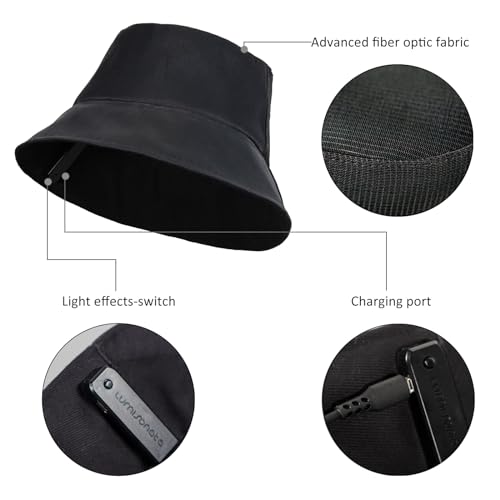 lumisonata LED Rave Bucket Hat Light up Fisherman Cap 7 Colors Glow in the Dark Party Hats USB Rechargeable EDM Festival Gear