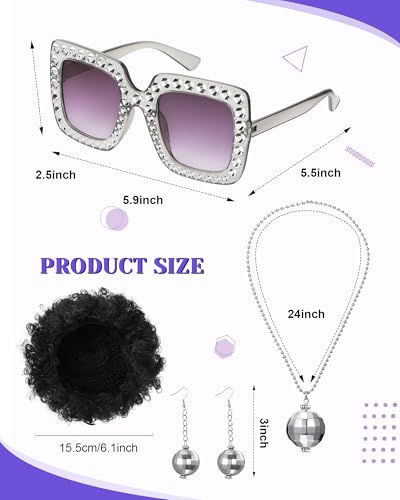 Jexine 70s Women Disco Outfit Costume Disco Party Top Pants Sunglasses Ball Necklace Earring Wig for Halloween New Year Eve