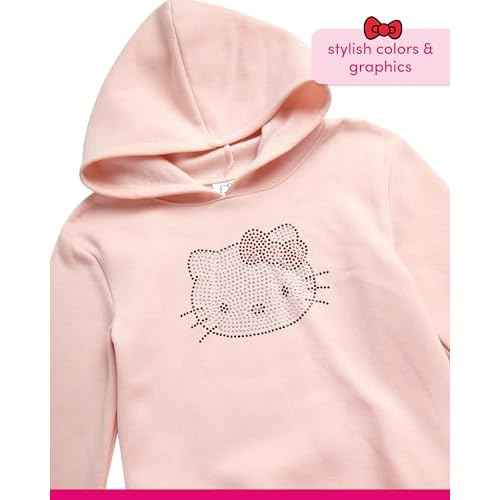 Hello Kitty Girls Pants Set - 2 Piece Girls Sweatshirt Hoodie and Cargo Sweatpants Matching Set with Pockets (2T-12)