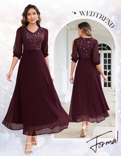 Wedtrend Women's Sequin Dresses Sparkly Glitter Dress Split Sleeves Formal Dresses Maxi Evening Dress