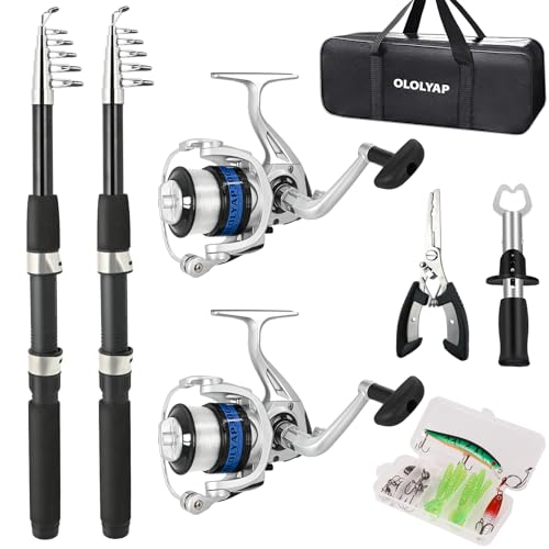 OLOLYAP Fishing Pole Combo Set 6.9ft 2PCS Telescopic Fishing Rod and Reel Combo with Fishing Pliers and Lip Gripper Collap...