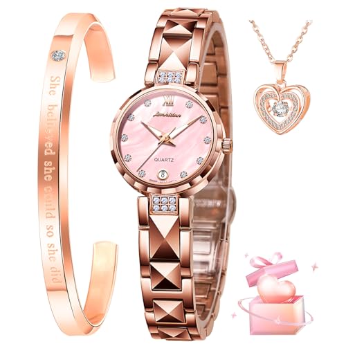 OLEVS Women's Watches Rose Gold Luxury Dress Diamond Tungsten Steel Fashion Ladies Watch Calendar Date Luminous Waterproof Female Watch
