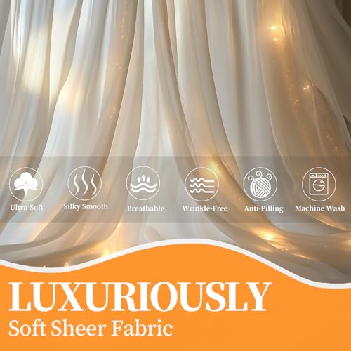 Patioman 10x10ft White Tulle Backdrop Curtain with String Lights, Wrinkle-Free Sheer Wedding Backdrop for Birthday Partie...