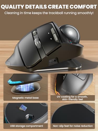 SABLUTE Wireless Trackball Mouse, Ergonomic Bluetooth Rechargeable Computer Mouse, Backlit Rollerball Thumb Laptop mice wi...