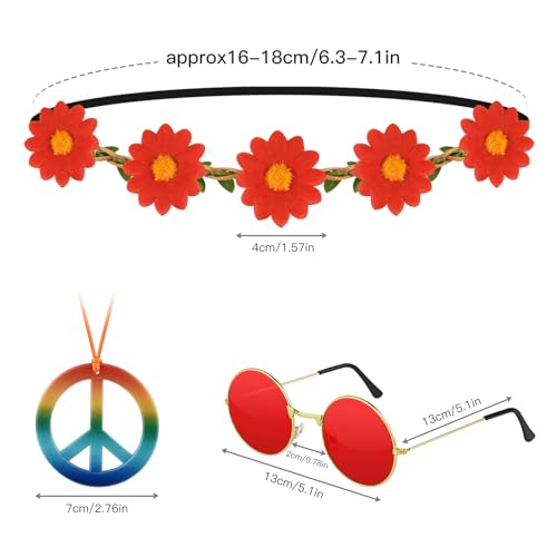 NEBURORA 30Pcs Hippie Accessories 60s 70s Hippie Costume Accessories Set Daisy Headband Peace Sign Necklaces Hippie Sungla...
