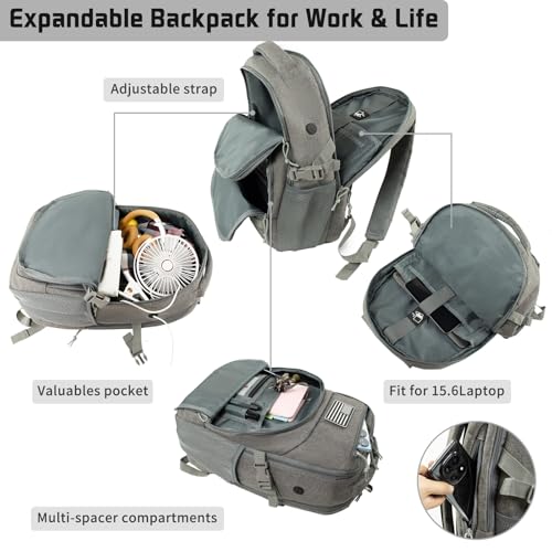 Ogguno 15'' Travel Laptop Backpack for Men, 25L Tactical College Backpacks with Water Pouches Both Sides, Portable Backpac...