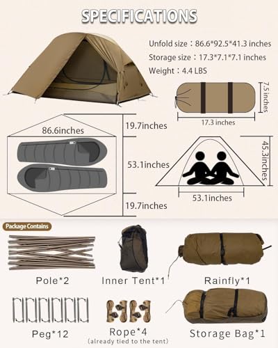 MC TOMOUNT Backpacking Tent Ultralight Nylon 1-2 Person Tent 3.3lbs-4.4lbs for Hiking Camping