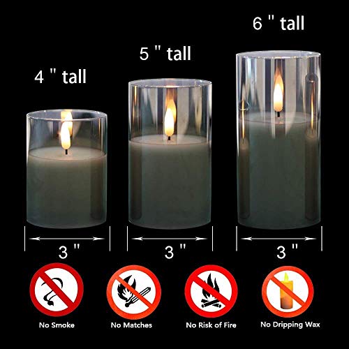 GenSwin Glass Flameless Candles with Remote Battery Operated Flickering LED Pillar Candles Real Wax 3D Wick for Wedding Fe...