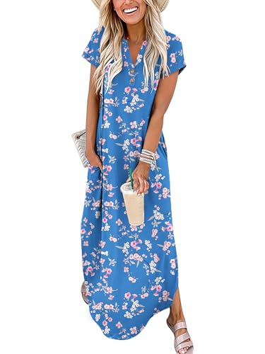 ANRABESS Women Summer Maxi Dress Casual Short Sleeve V Neck Button Up Loose Split Travel Dresses 2026 Beach Vacation Sundress