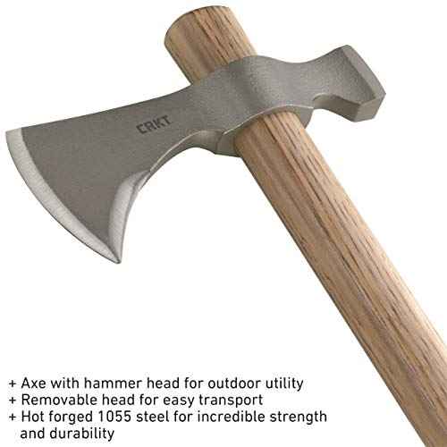 CRKT Woods Chogan T-Hawk Outdoor Survival Tomahawk: 1055 Carbon Steel Plain Edge Blade, Tennessee Hickory Handle, 2730