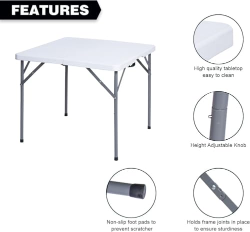 Lakhow 34" Square Folding Table with Resin Top, Plastic Folding Card Table with Collapsible Legs for Adults Indoor Outdoor...