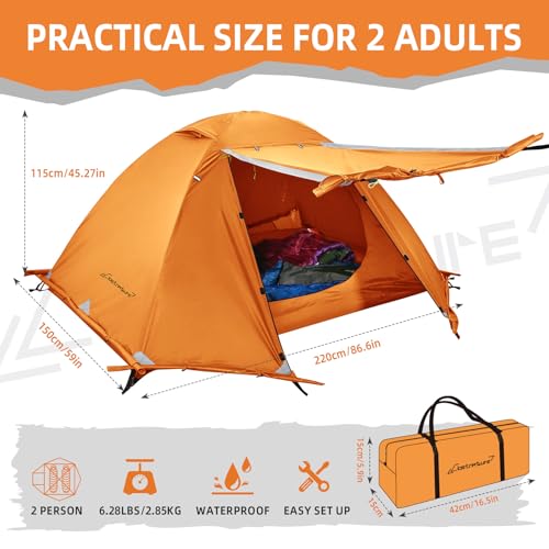 Clostnature Lightweight Backpacking Tent - 1/2 Person 4 Season Ultralight Waterproof Camping Tent, Large Size Easy Setup T...